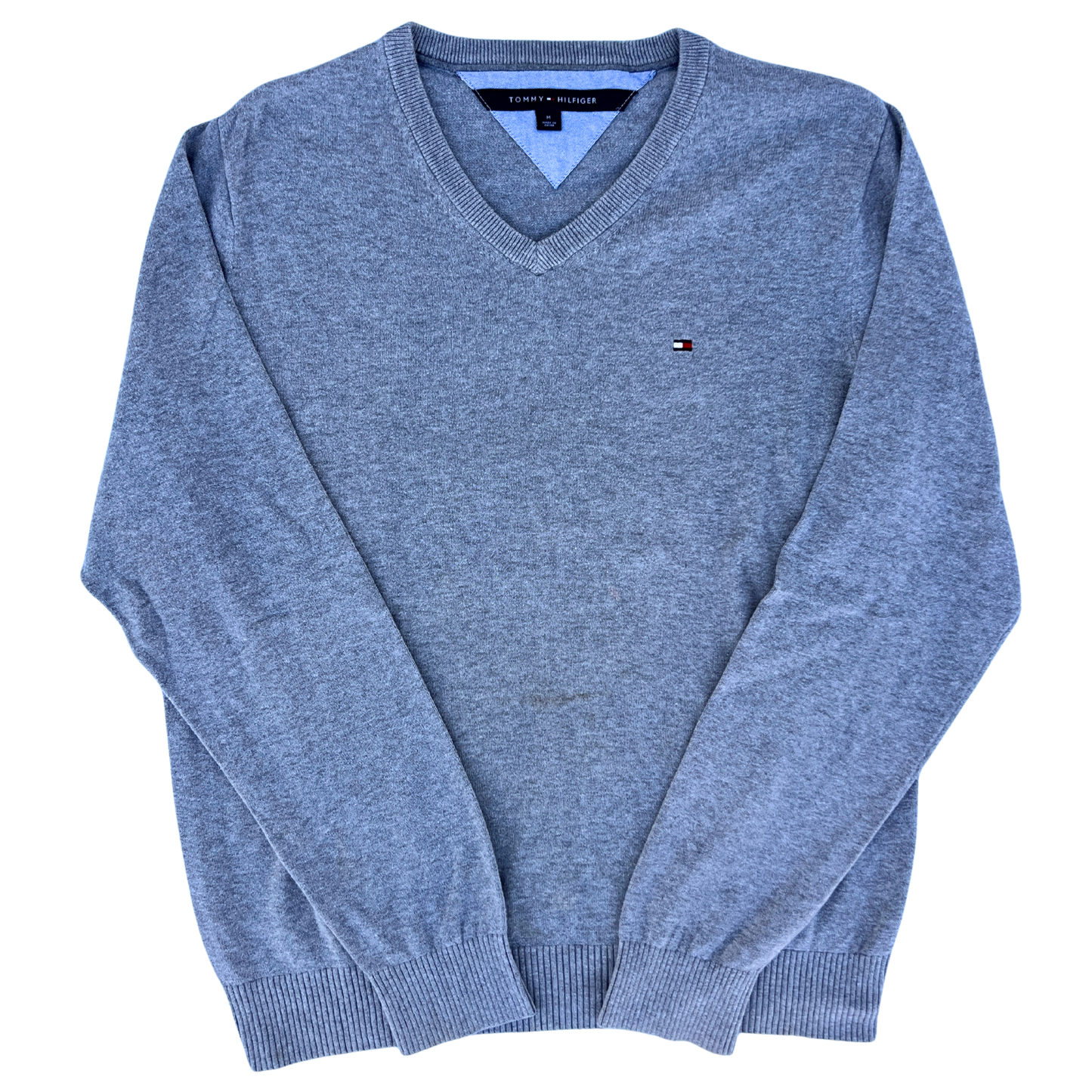 Pull Tommy Hilfiger col V gris pour hommes - taille M