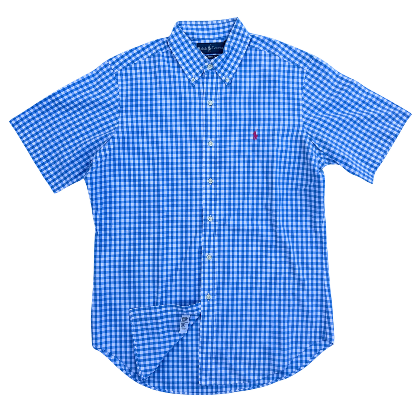 Chemise Ralph Lauren pour hommes 1/2 manche carreaux bleu claire - taille M