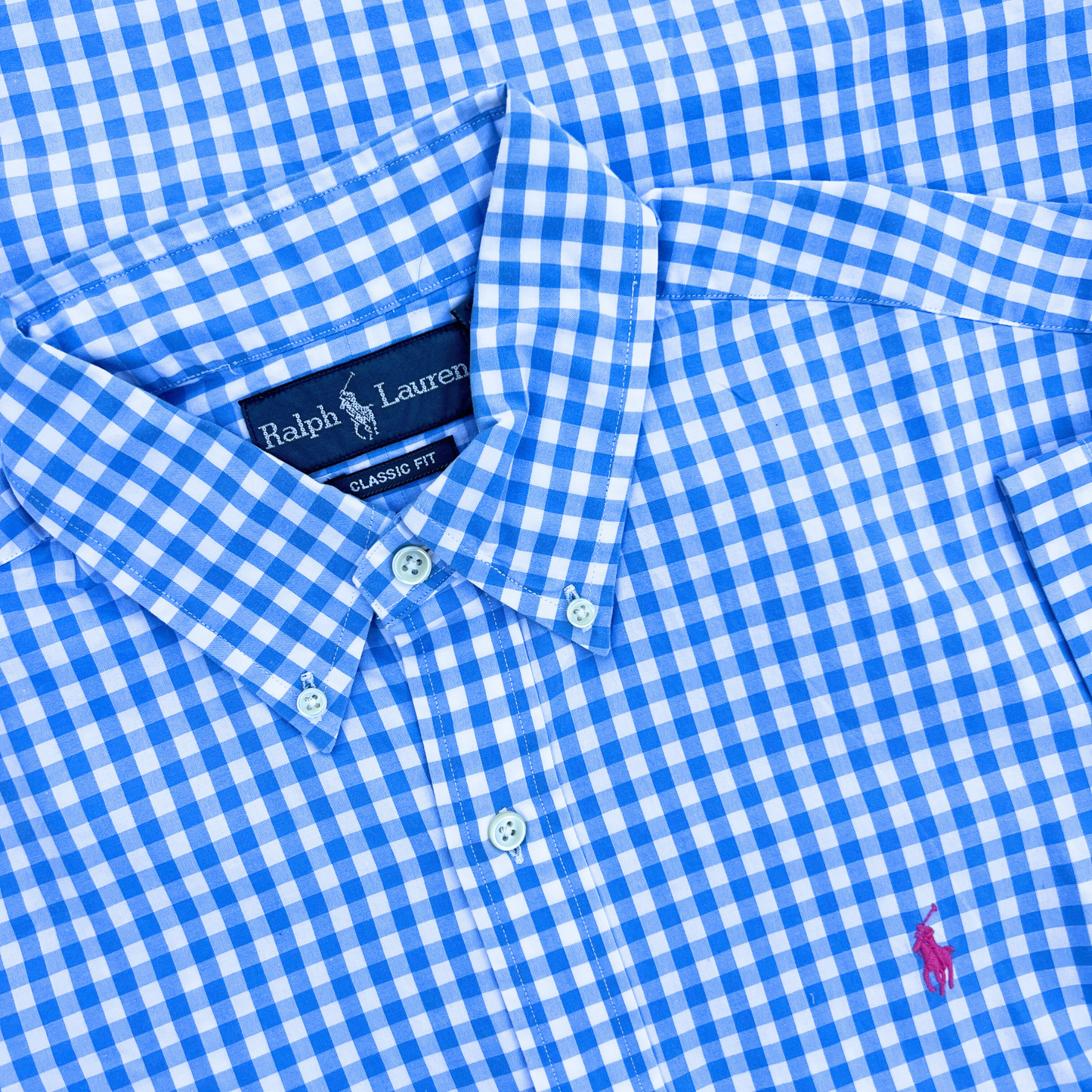 Chemise Ralph Lauren pour hommes 1/2 manche carreaux bleu claire - taille M