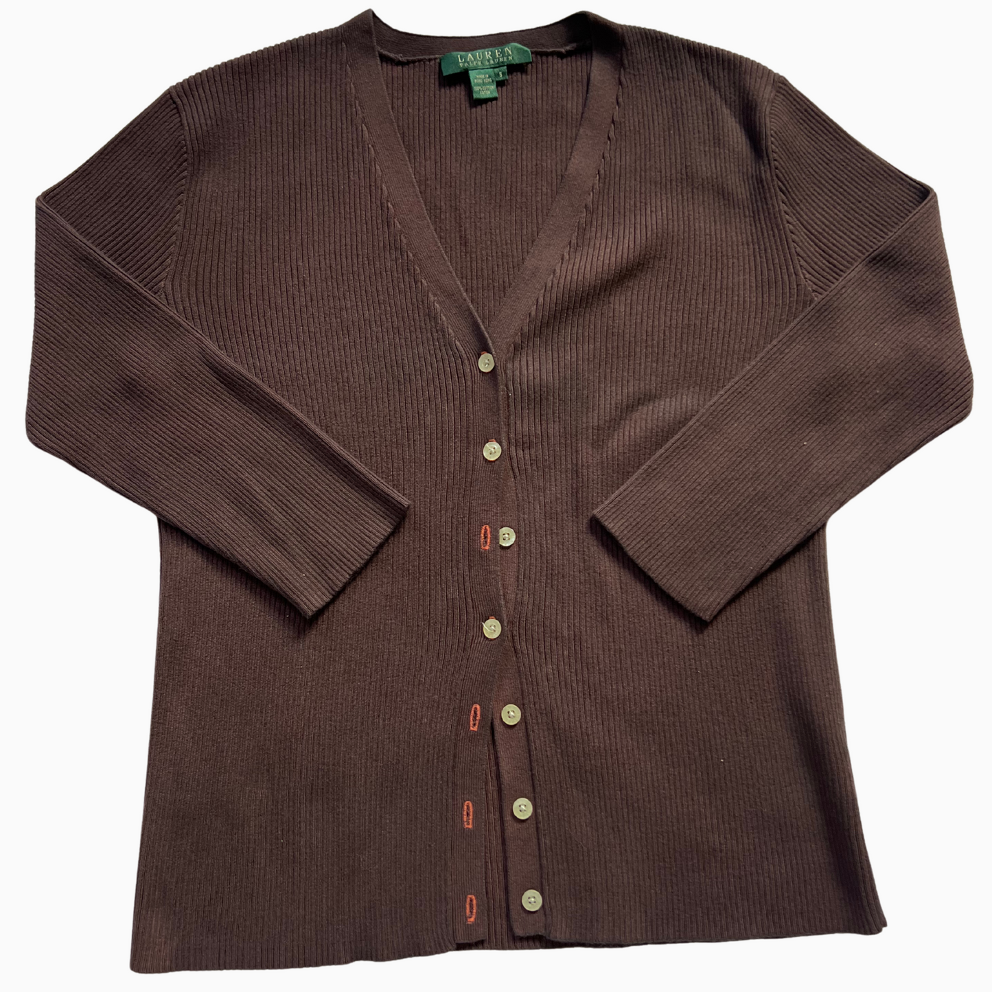 Rare & Vintage - Pull boutonnée Ralph Lauren marron Made in Hong-Kong pour femmes - taille S