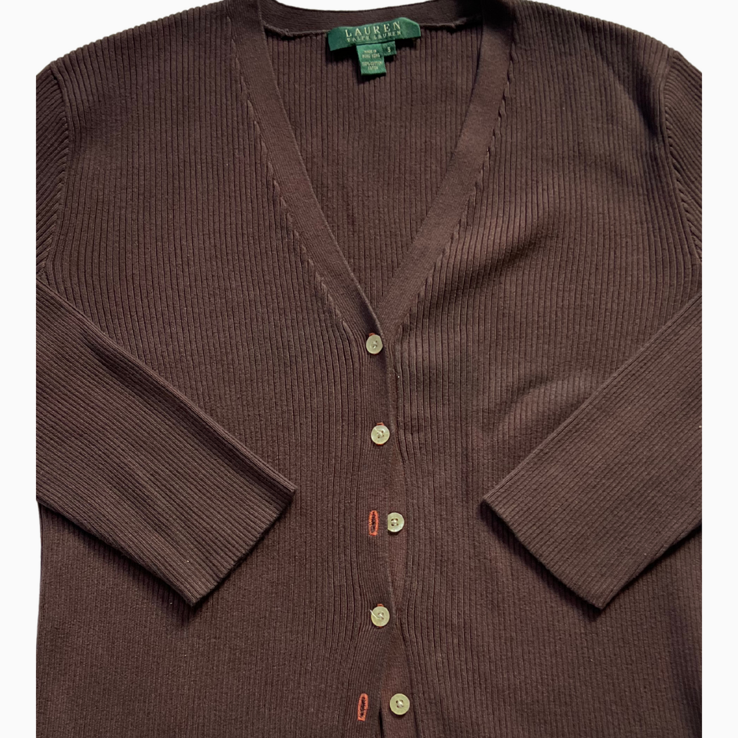Rare & Vintage - Pull boutonnée Ralph Lauren marron Made in Hong-Kong pour femmes - taille S
