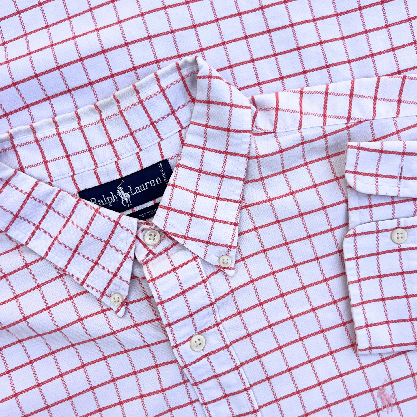 Chemise Ralph Lauren blanche carreaux roses pour hommes - taille XXL