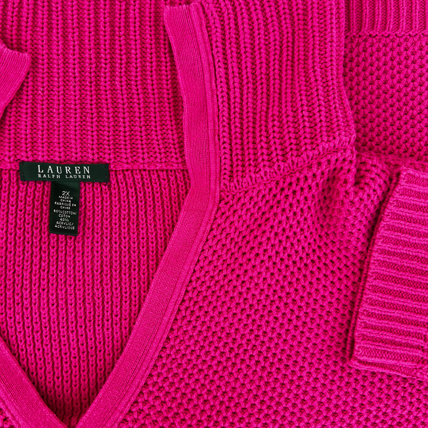 Pull Ralph Lauren rose manches 3/4 pour femmes - taille XL/XXL