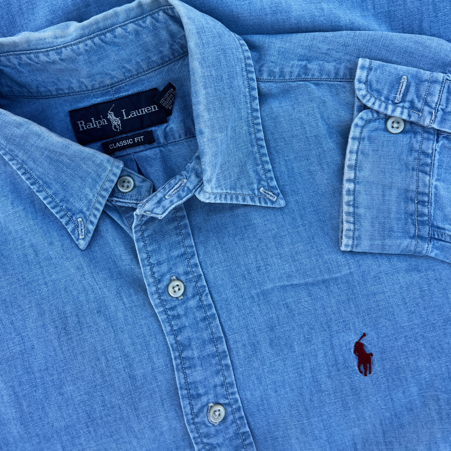 Chemise Ralph Lauren bleu denim coupe regular pour hommes - taille L