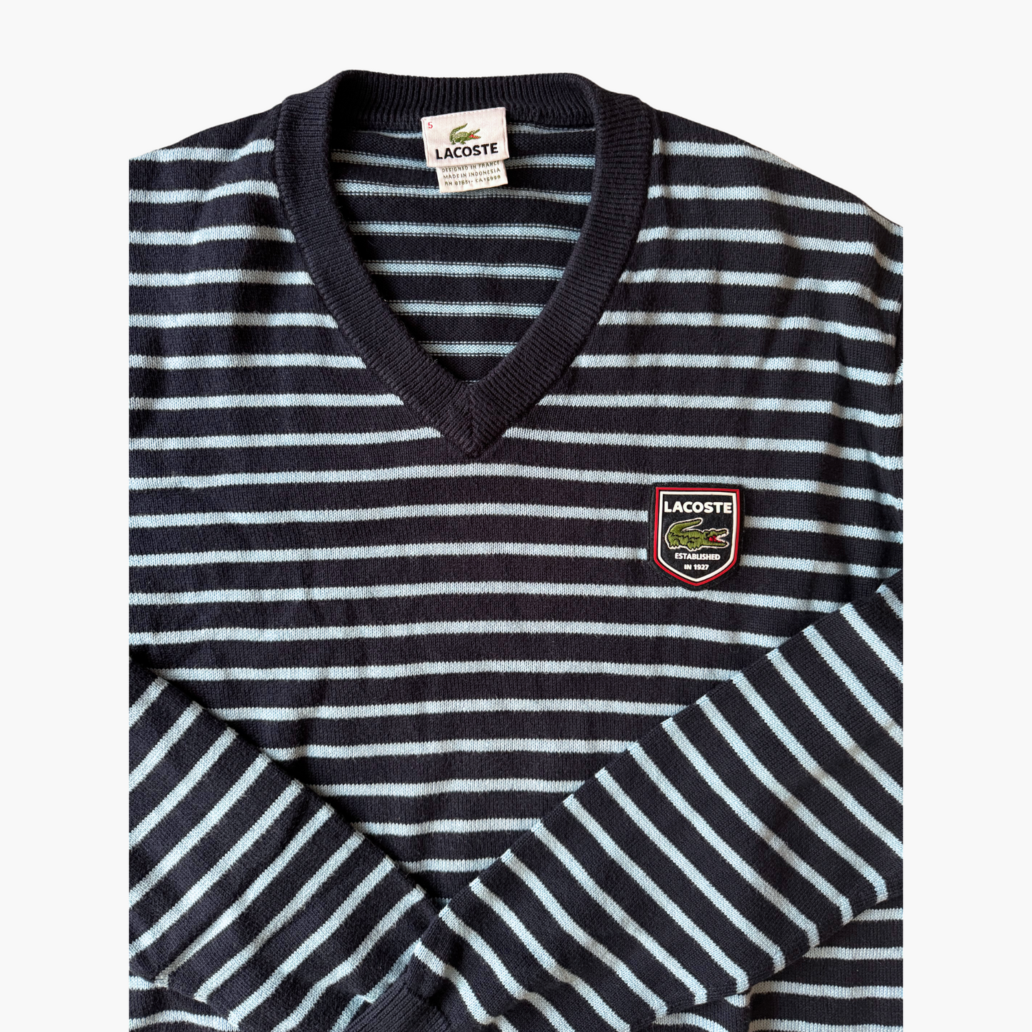 Rare & Vintage - Golf sweater Lacoste bleu rayé - taille L