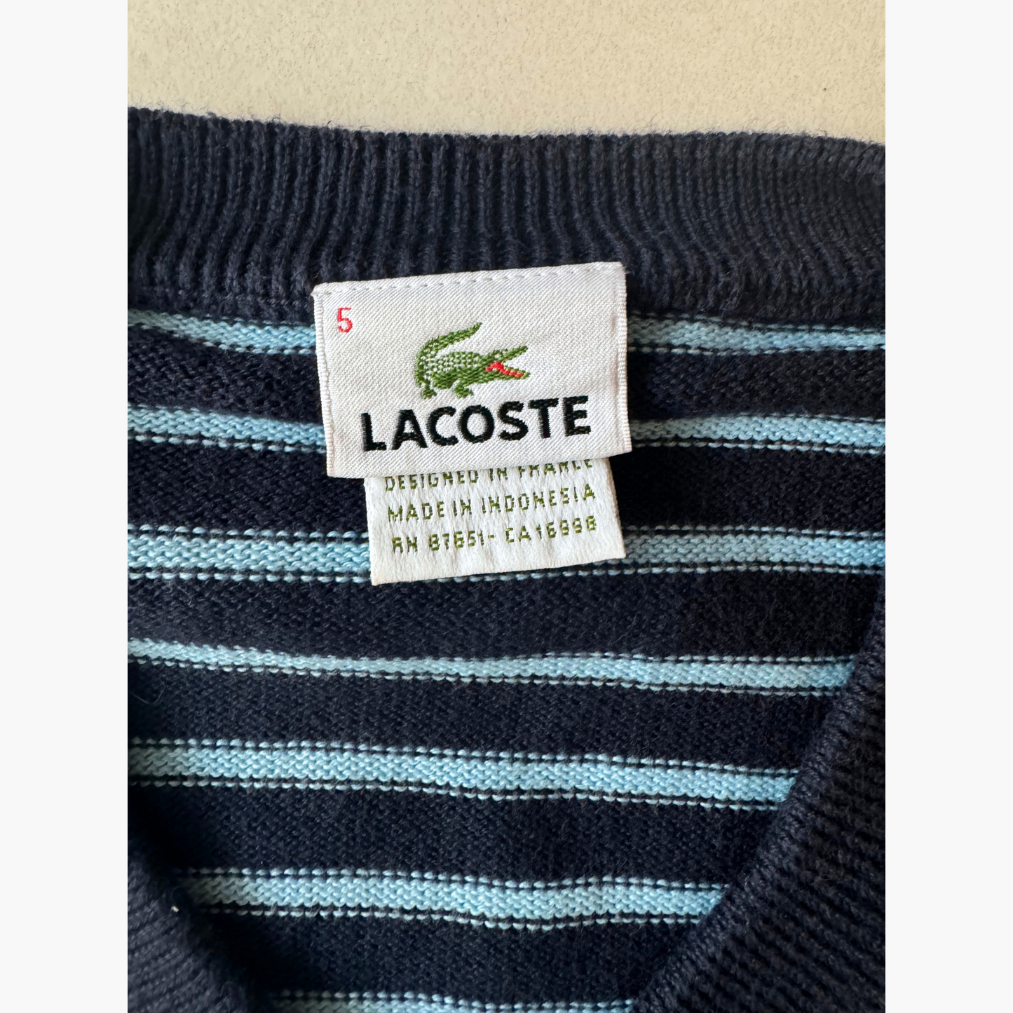 Rare & Vintage - Golf sweater Lacoste bleu rayé - taille L