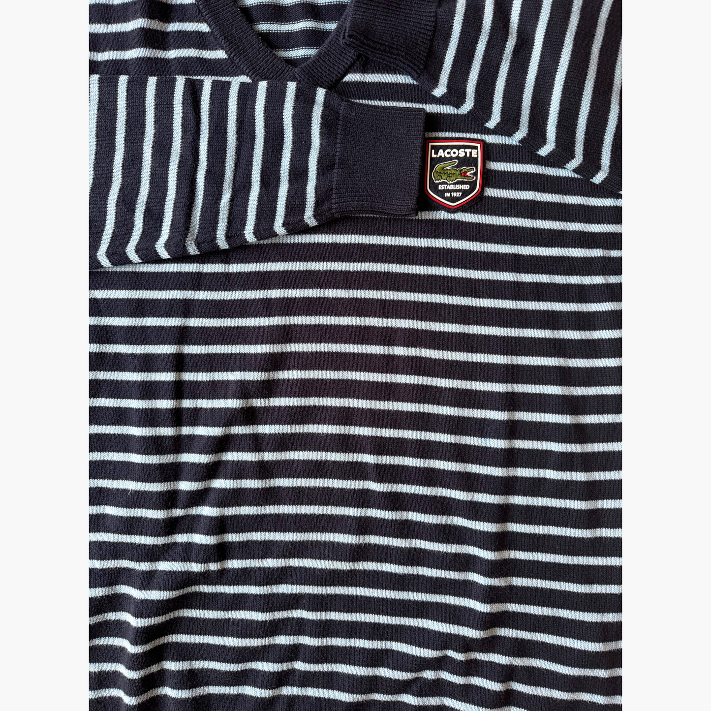 Rare & Vintage - Golf sweater Lacoste bleu rayé - taille L