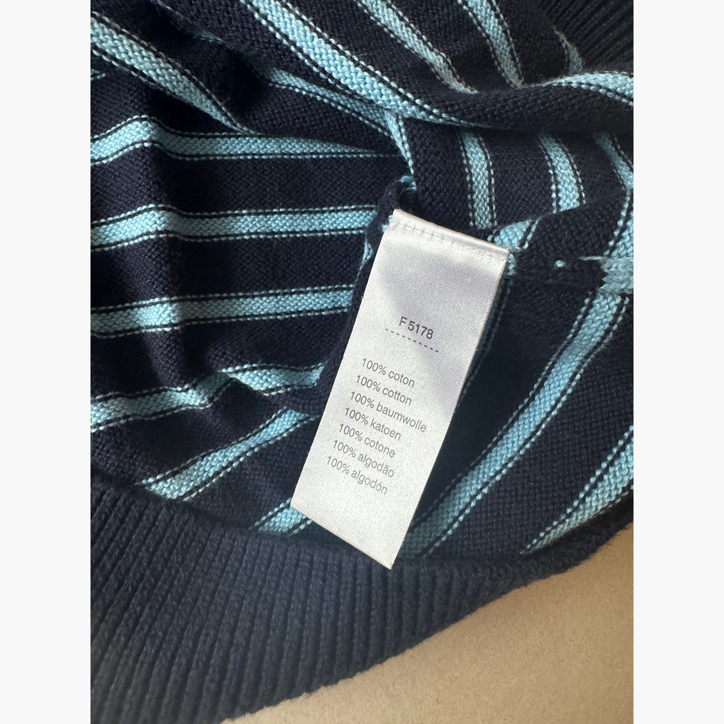 Rare & Vintage - Golf sweater Lacoste bleu rayé - taille L