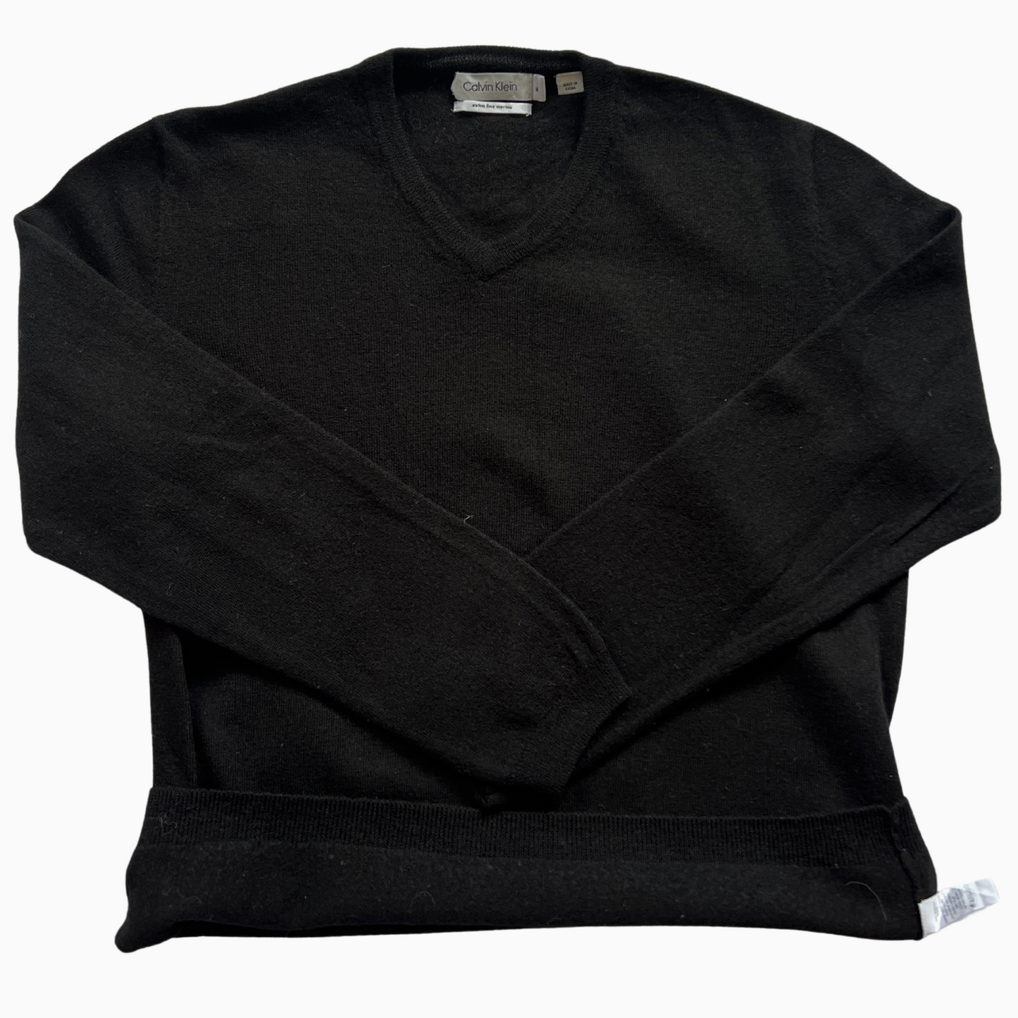 Pull en laine Calvin Klein col V en laine noir pour hommes - taille M