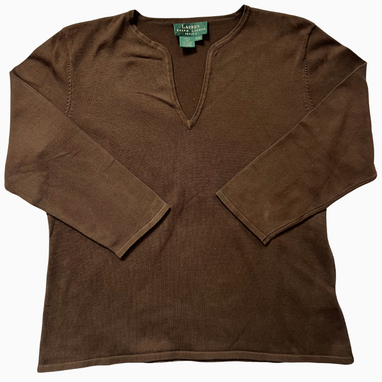 Pull en soie Ralph Lauren marron manches 3/4 pour femmes - taille M