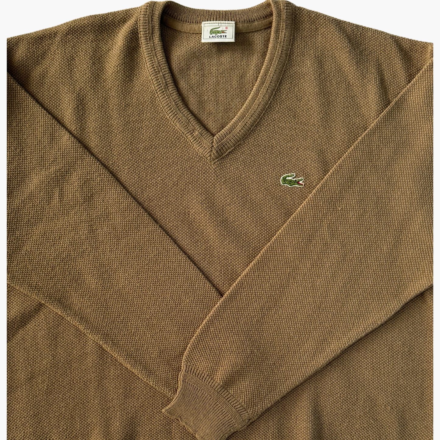 Vintage Pull marron Lacoste col V 100% laine - taille XXL