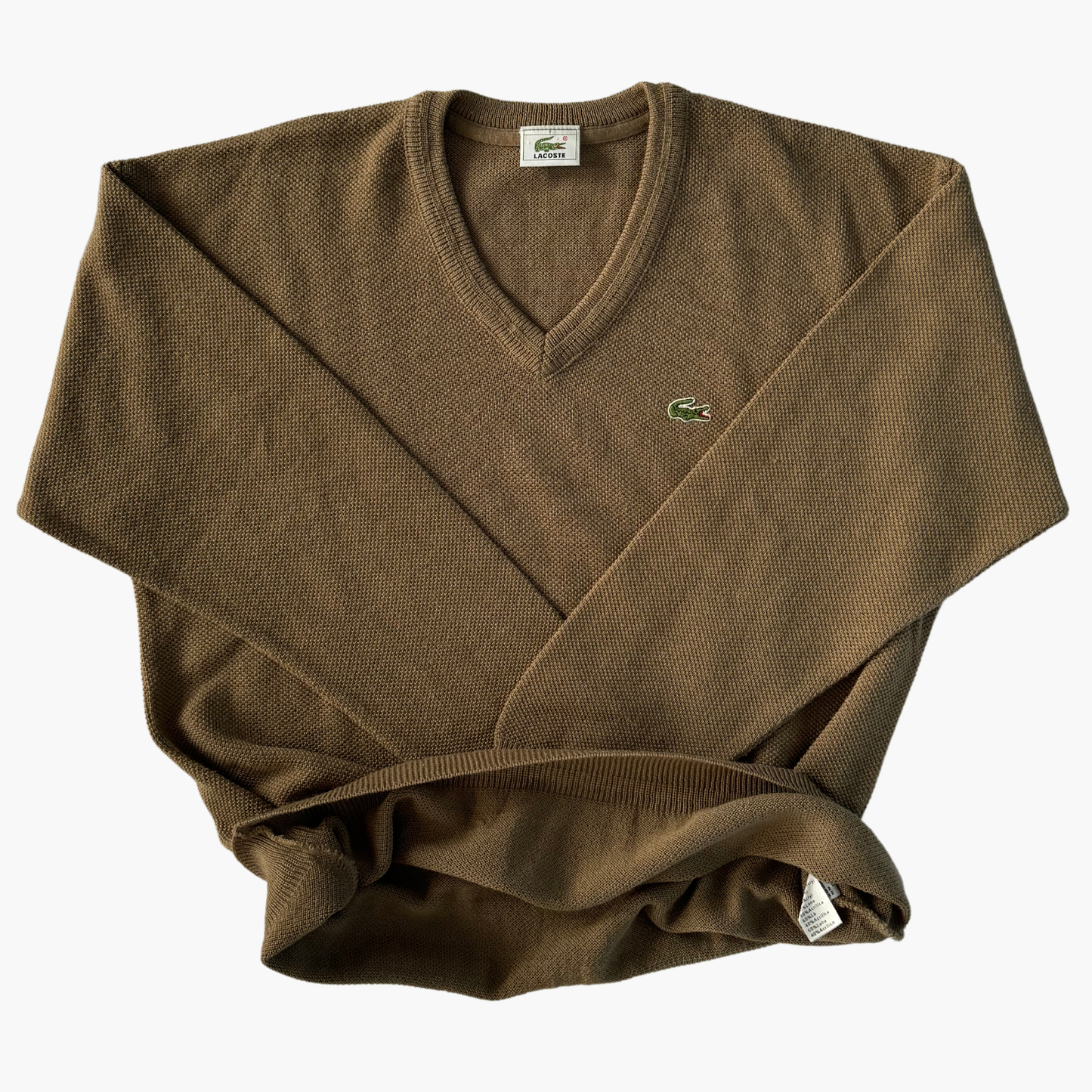 Vintage Pull marron Lacoste col V 100% laine - taille XXL