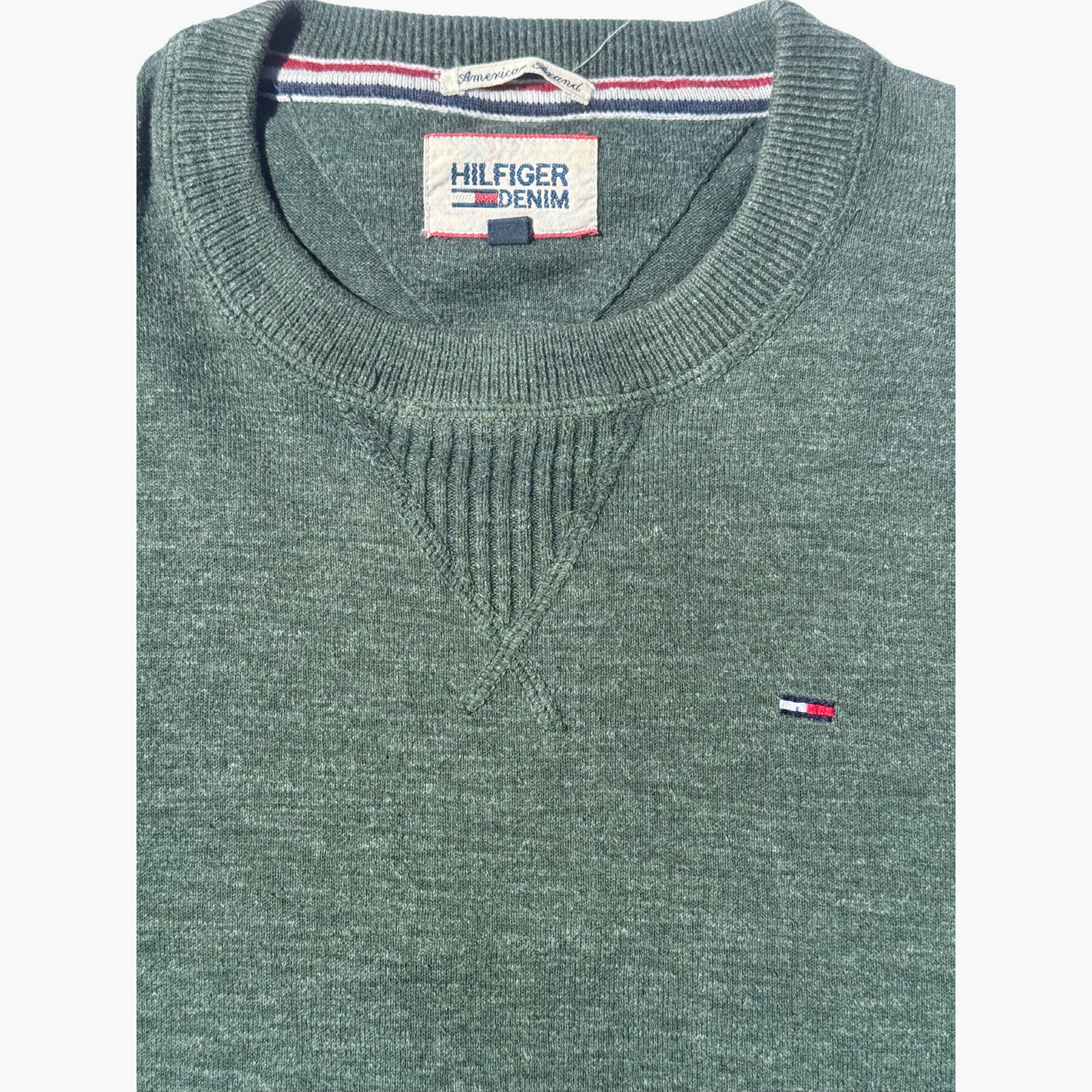 Pull Tommy Hilfiger Denim vert col rond en cotton