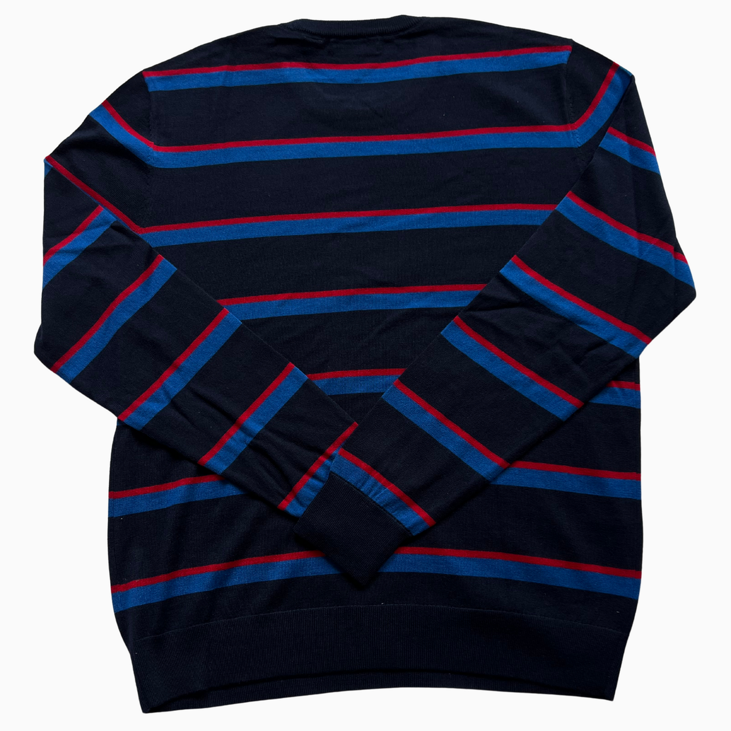 Pull en laine Calvin Klein bleu rayé pour hommes - taille XL (fits L)