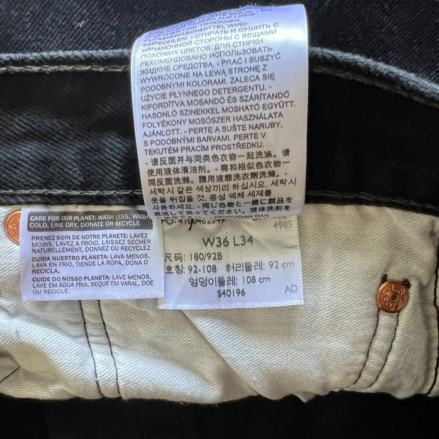 Jeans Levi's® 501® pour hommes Noir- taille W36 L34