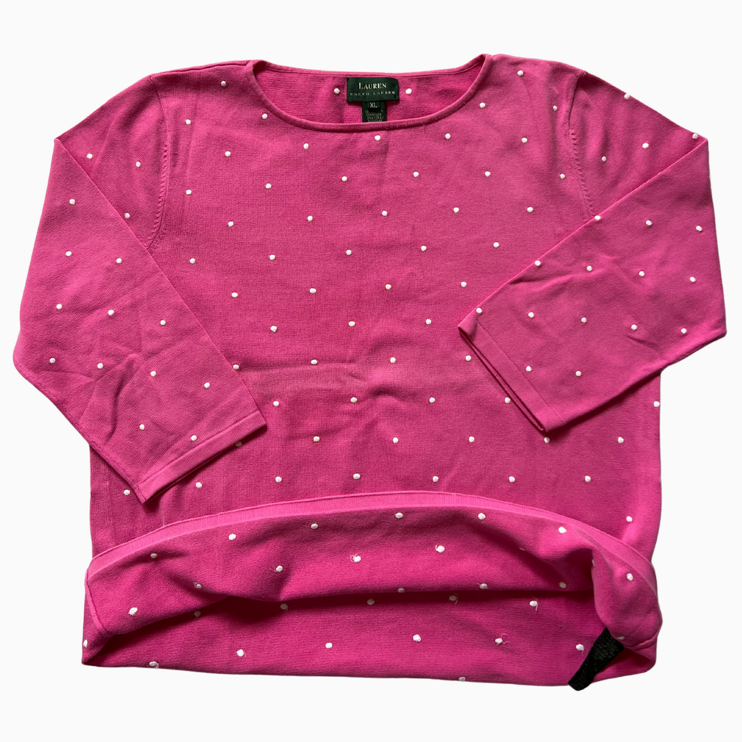 Pull Ralph Lauren col rond manches 3/4 rose pour femmes - taille XL (fits L)