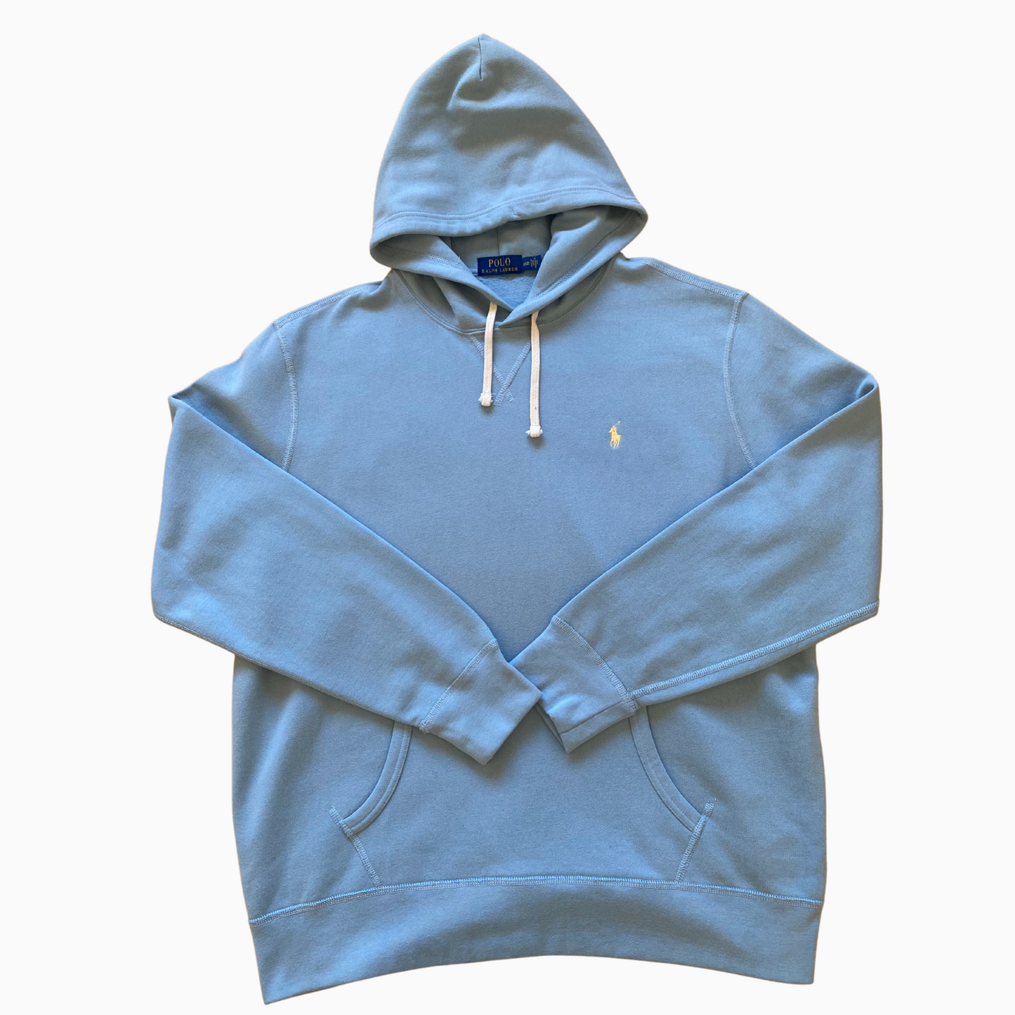 Neuf - Sweat à capuche Ralph Lauren - Bleu clair avec logo jaune- Taille XL
