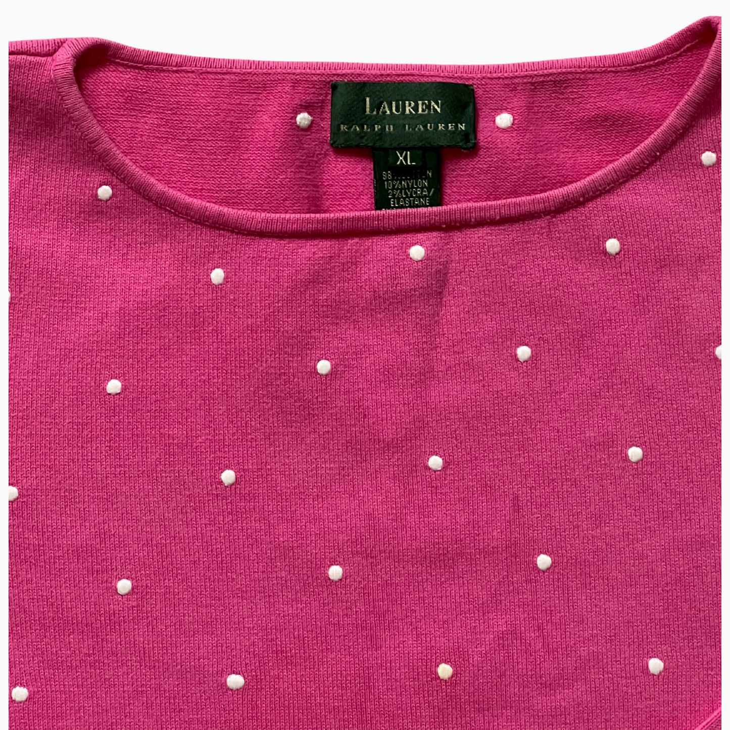 Pull Ralph Lauren col rond manches 3/4 rose pour femmes - taille XL (fits L)