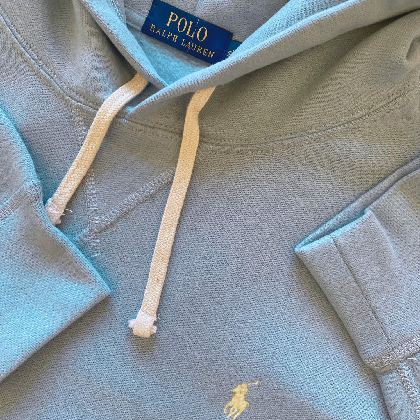 Neuf - Sweat à capuche Ralph Lauren - Bleu clair avec logo jaune- Taille XL