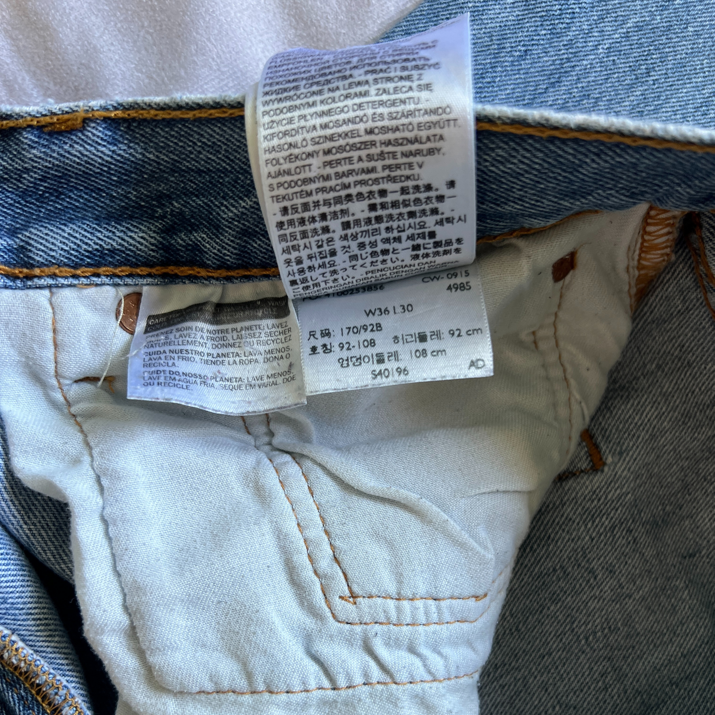 Jeans Levi's® 501® pour hommes Bleu clair - taille W36 L30
