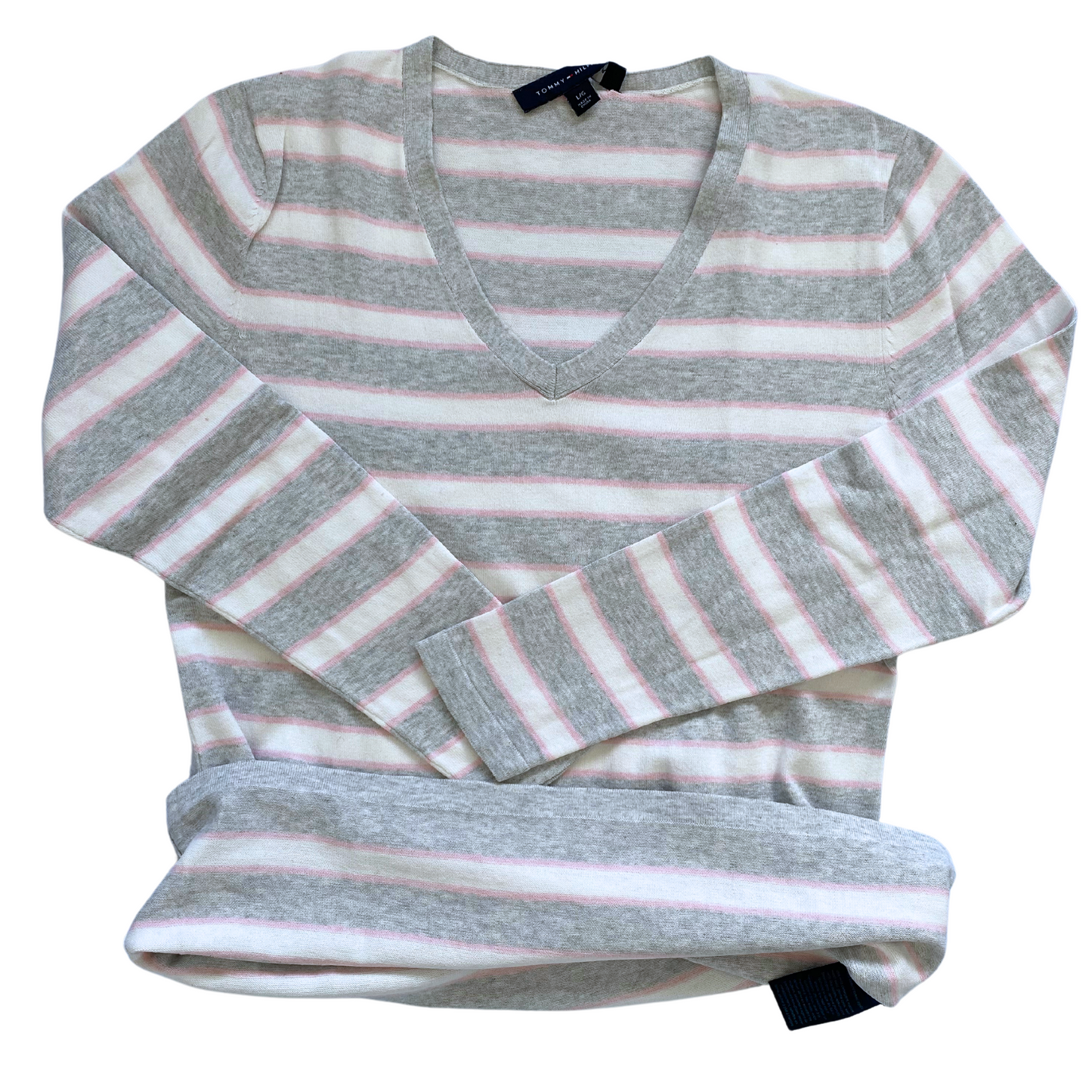 Pull col V Tommy Hilfiger rayé en coton - taille L