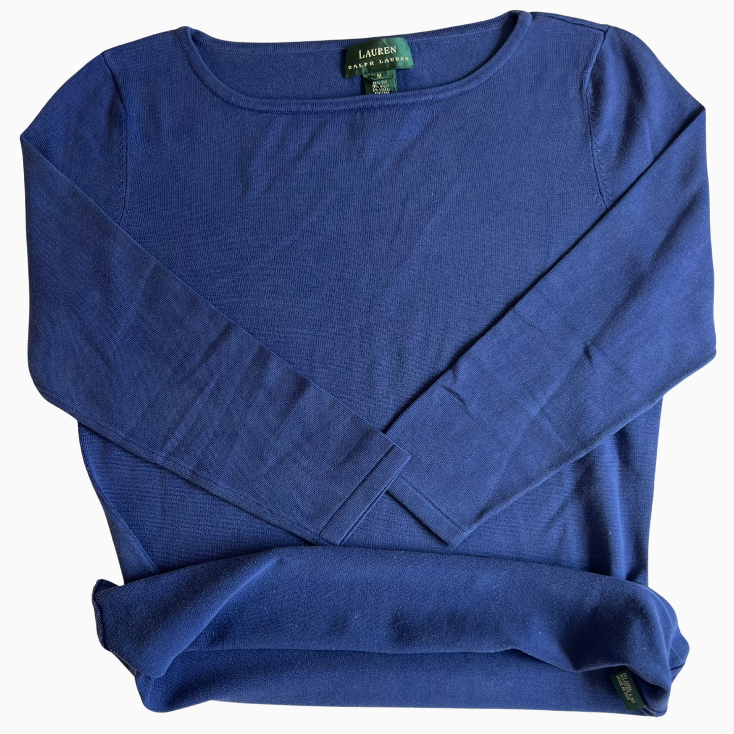 Pull en soie Ralph Lauren bleu 3/4 manches pour femmes - taille M (fits S)