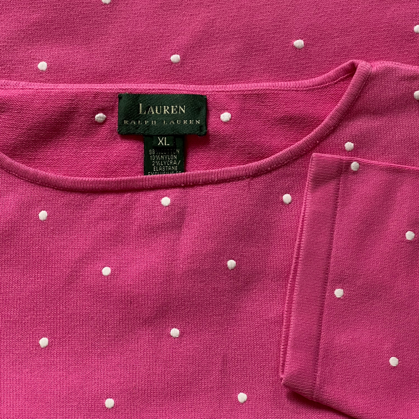 Pull Ralph Lauren col rond manches 3/4 rose pour femmes - taille XL (fits L)
