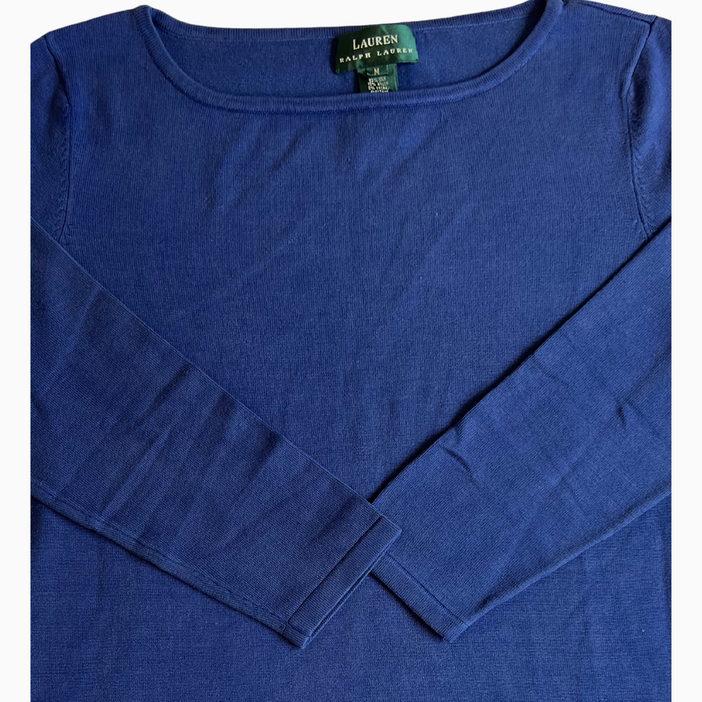 Pull en soie Ralph Lauren bleu 3/4 manches pour femmes - taille M (fits S)