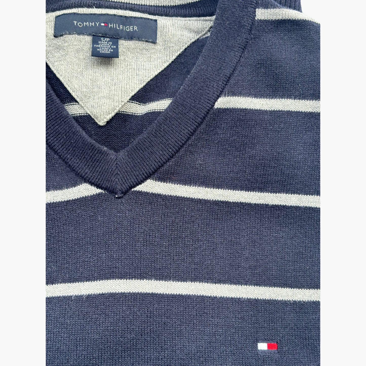 Pull bleu rayé en gris Tommy Hilfiger en 100% Cotton