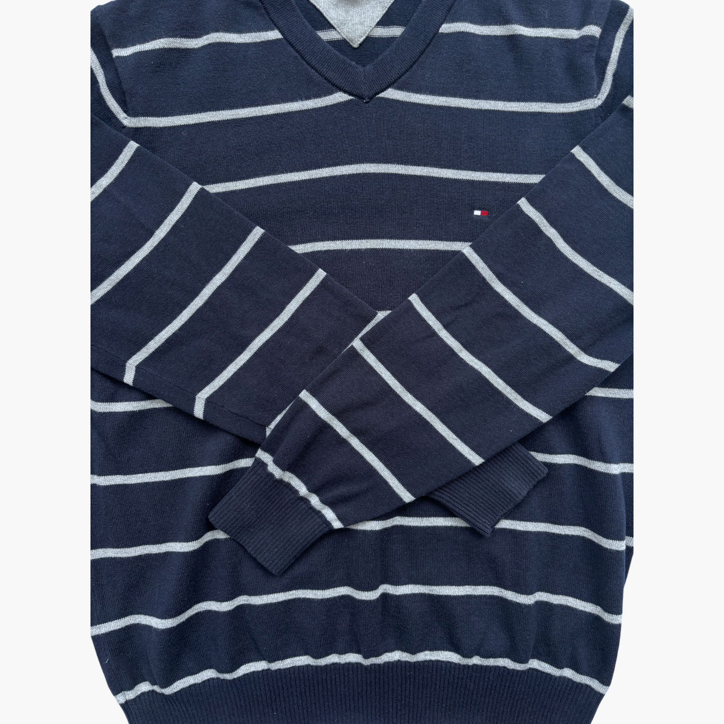 Pull bleu rayé en gris Tommy Hilfiger en 100% Cotton
