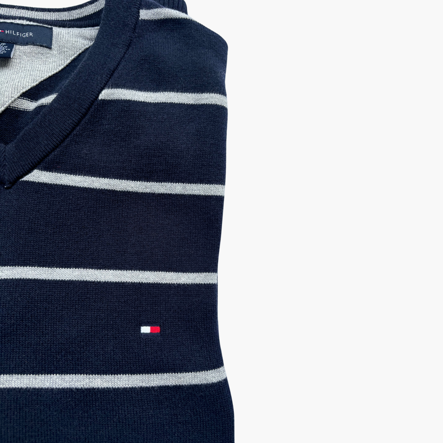 Pull bleu rayé en gris Tommy Hilfiger en 100% Cotton