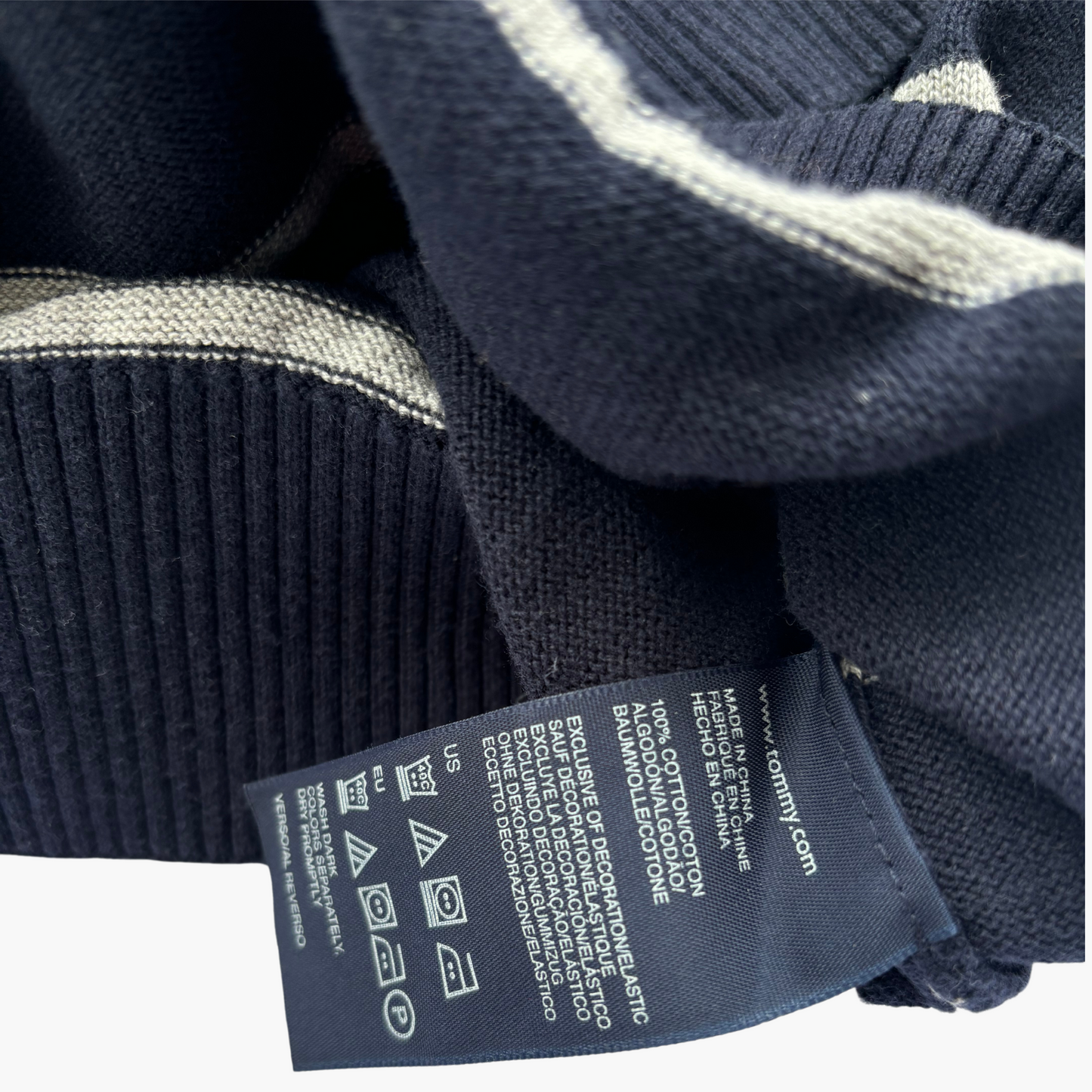 Pull bleu rayé en gris Tommy Hilfiger en 100% Cotton