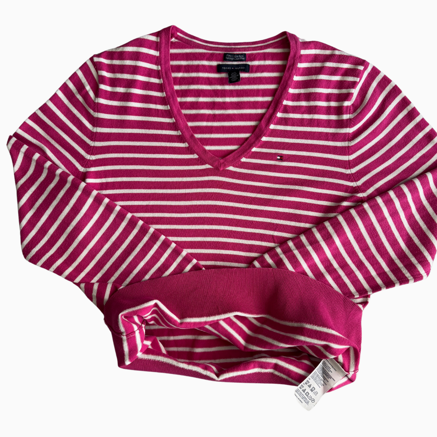 Pull rayé Tommy Hilfiger en cotton col V pour femmes - taille L