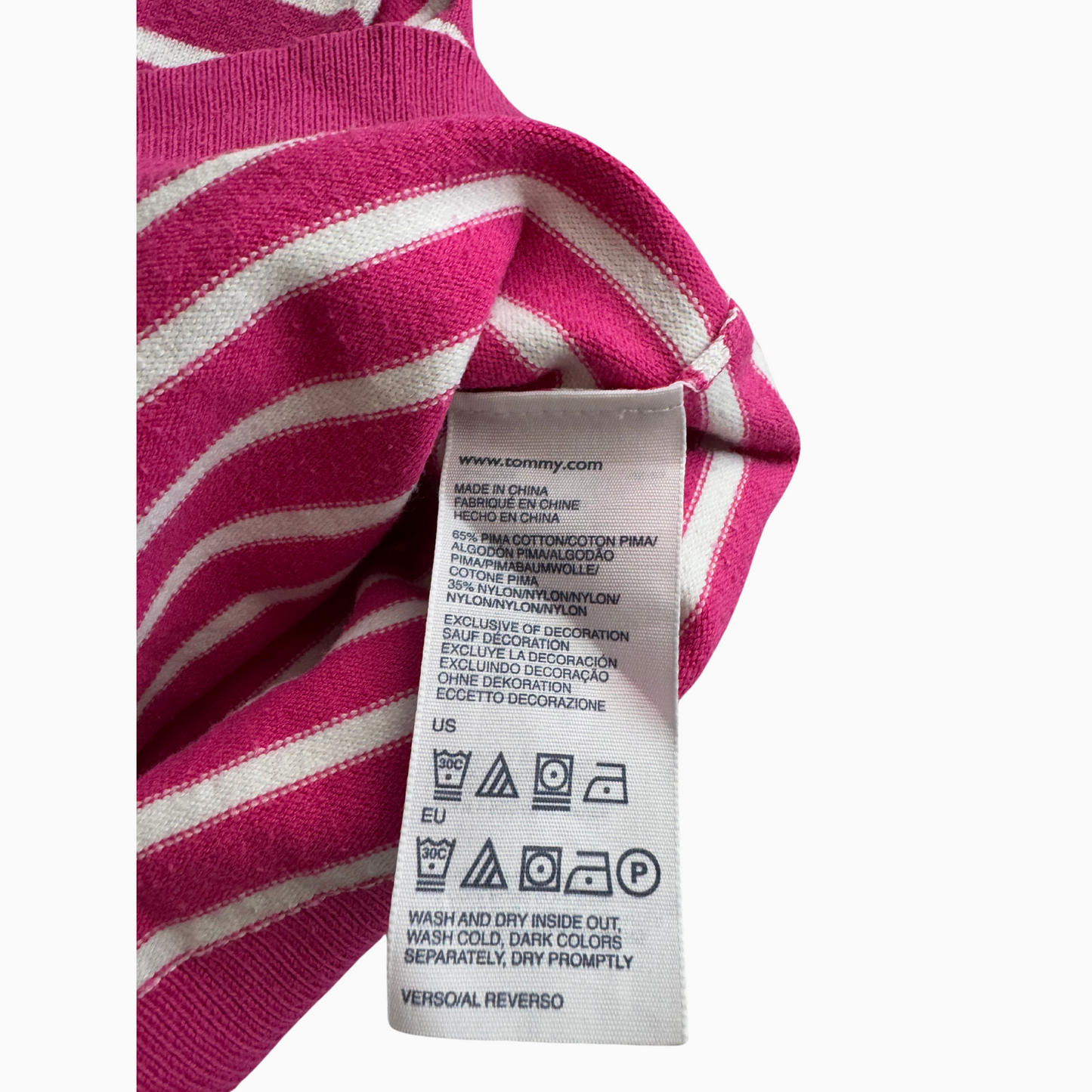 Pull rayé Tommy Hilfiger en cotton col V pour femmes - taille L