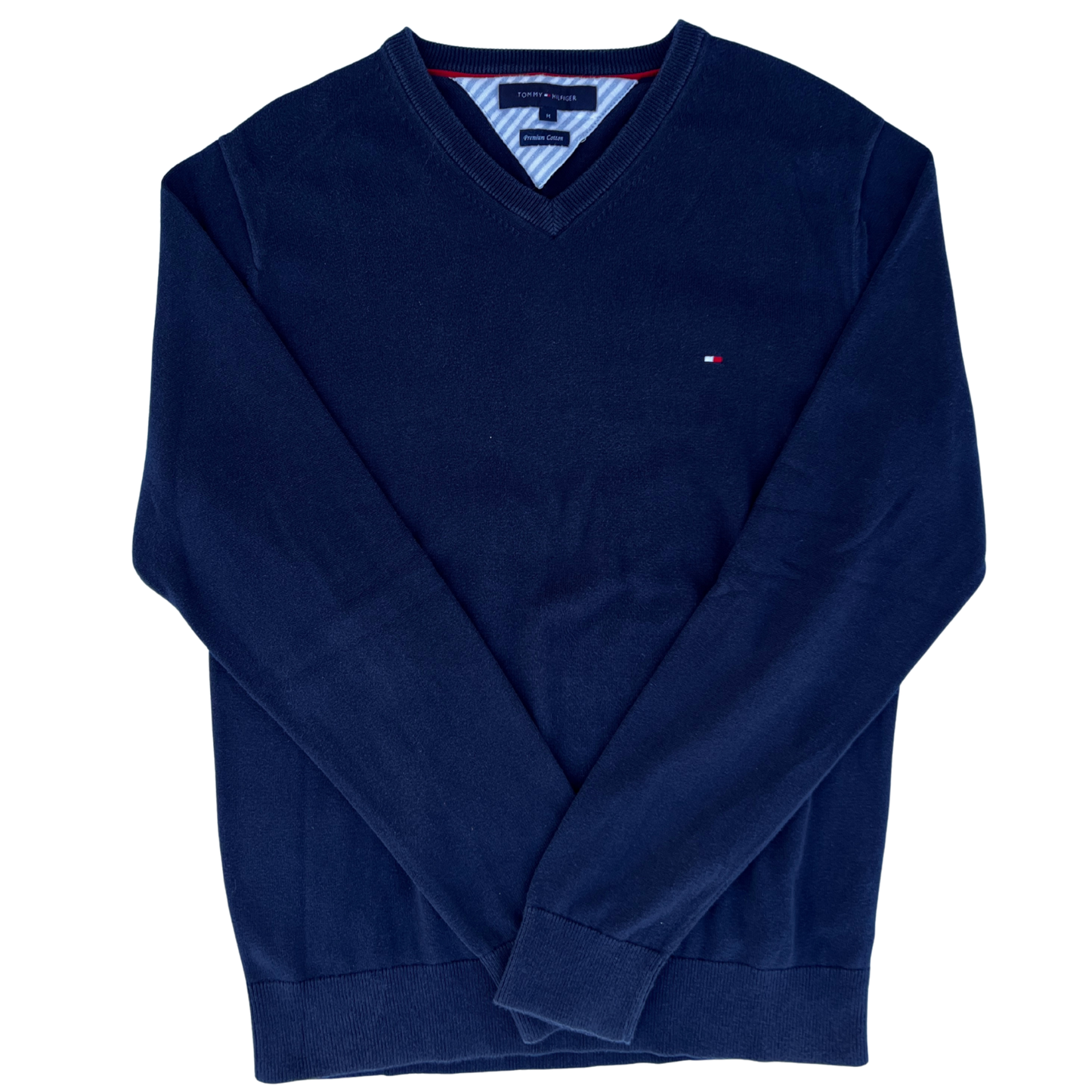 Pull Tommy Hilfiger col V bleu foncé pour hommes - taille M