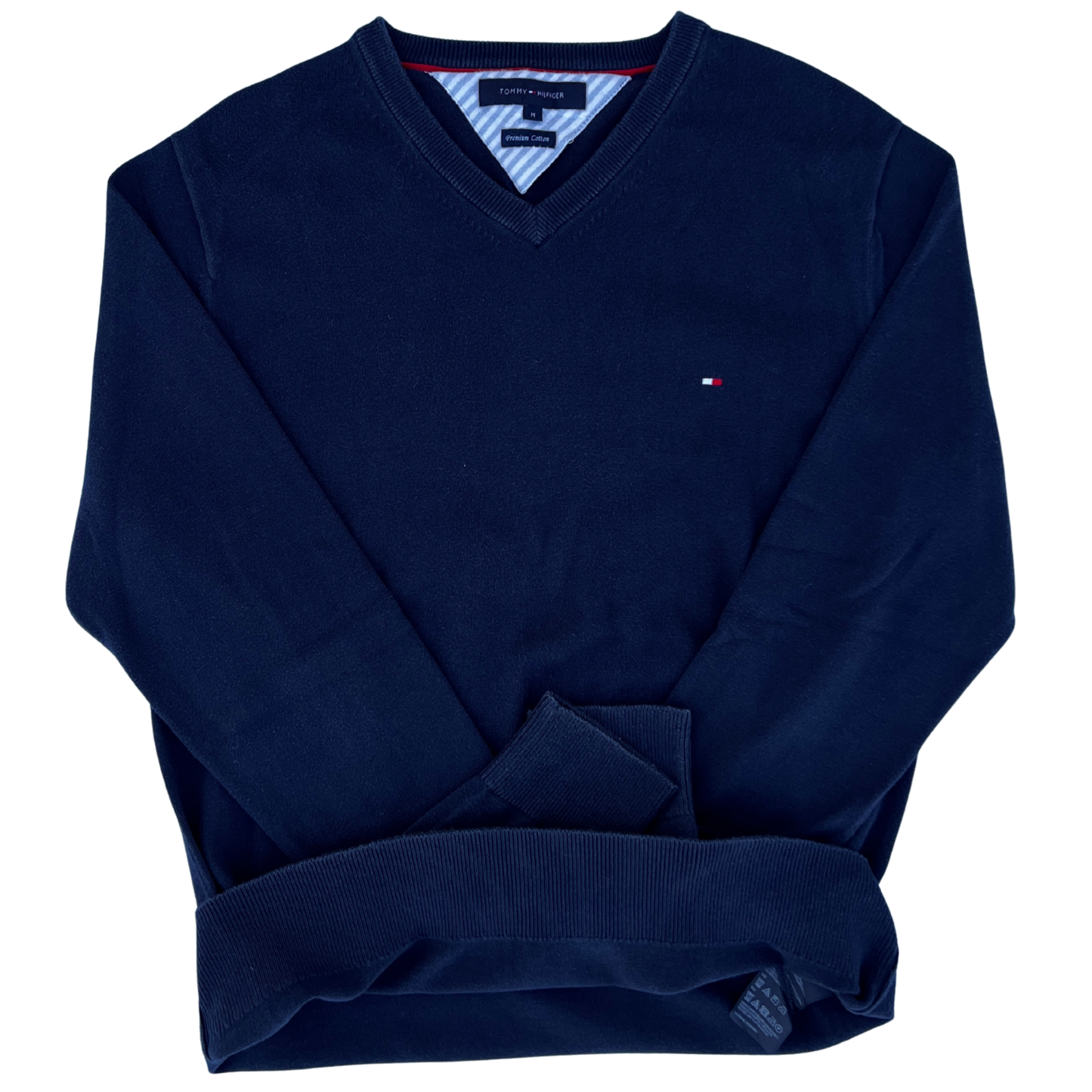 Pull Tommy Hilfiger col V bleu foncé pour hommes - taille M