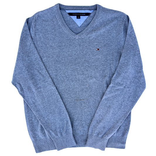 Pull Tommy Hilfiger col V gris pour hommes - taille M