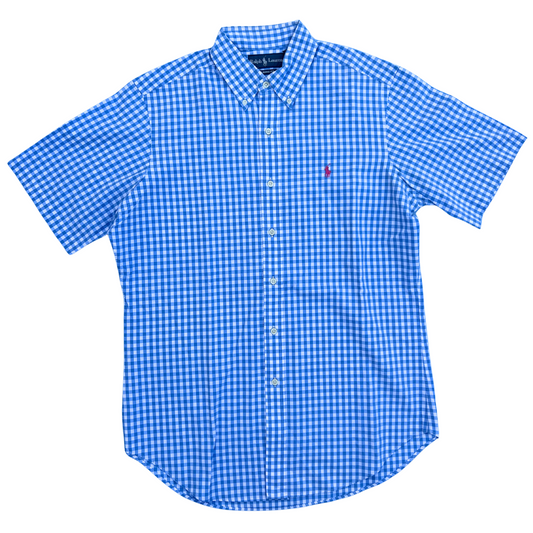 Chemise Ralph Lauren pour hommes 1/2 manche carreaux bleu claire - taille M