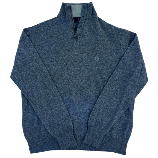 Pull 1/4 zip Fred Perry gris en laine pour hommes - taille M