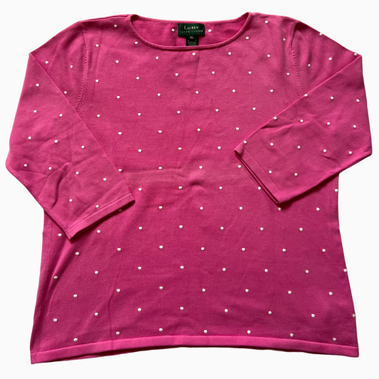 Pull Ralph Lauren col rond manches 3/4 rose pour femmes - taille XL (fits L)