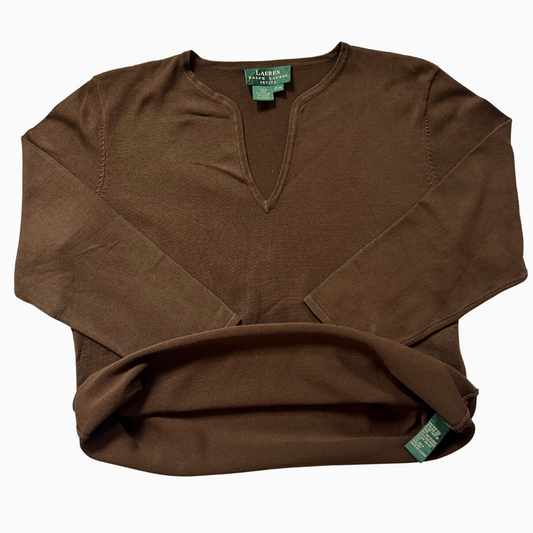 Pull en soie Ralph Lauren marron manches 3/4 pour femmes - taille M