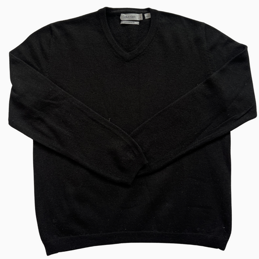 Pull en laine Calvin Klein col V en laine noir pour hommes - taille M