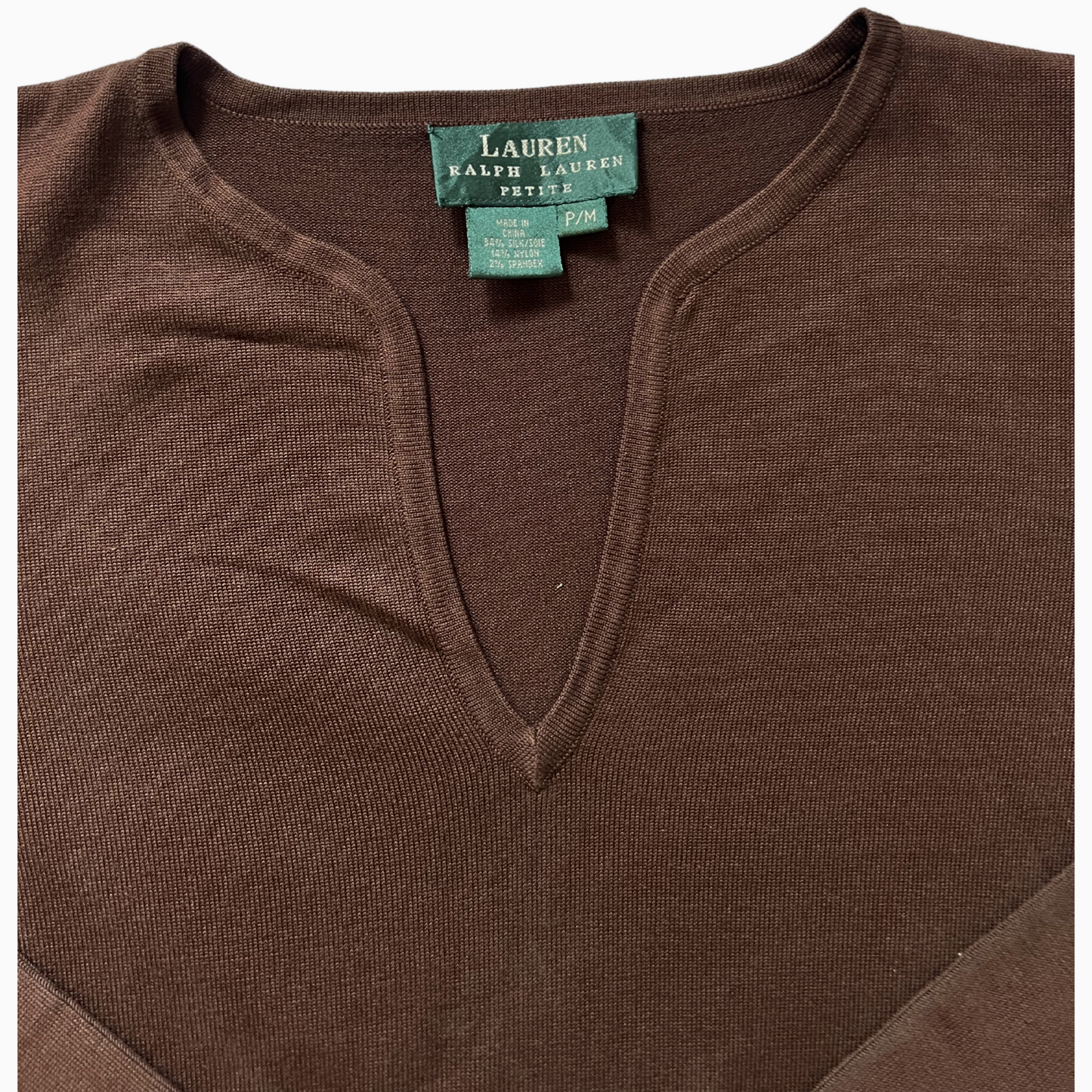 Pull en soie Ralph Lauren marron manches 3/4 pour femmes - taille M