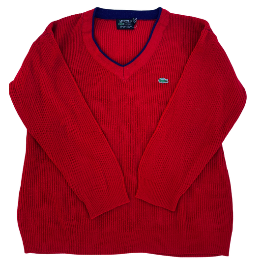 Rare & Vintage - Pullover col V Lacoste rouge pour hommes – Taille S
