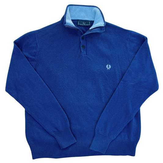 Pull 1/4 zip Fred Perry bleu en laine pour hommes – Taille S