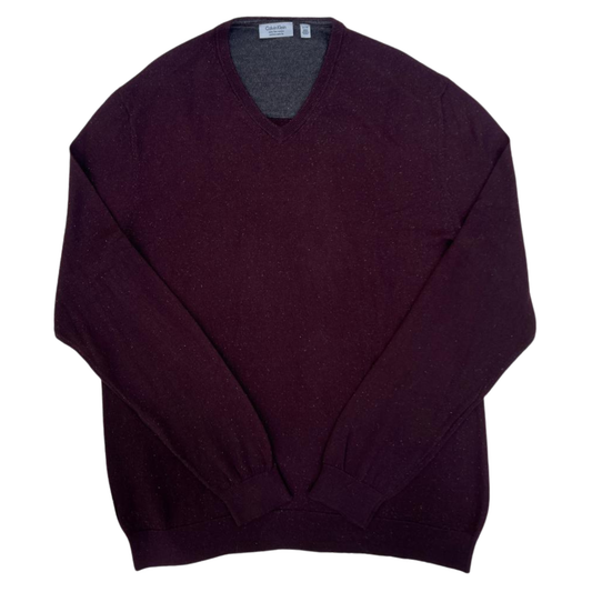 Pull Calvin Klein marron foncé en laine pour hommes - Taille XL