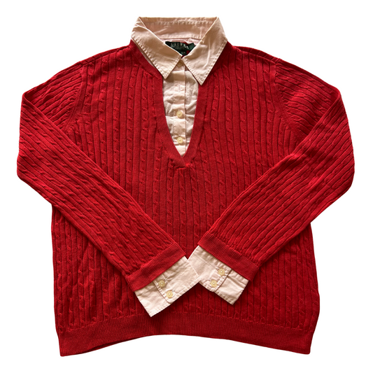 Pull Rouge Ralph Lauren col chemise intégrée pour femmes - taille S