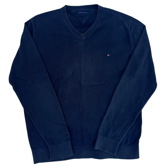 Pull Tommy Hilfiger col V bleu nuit pour hommes - Taille XL