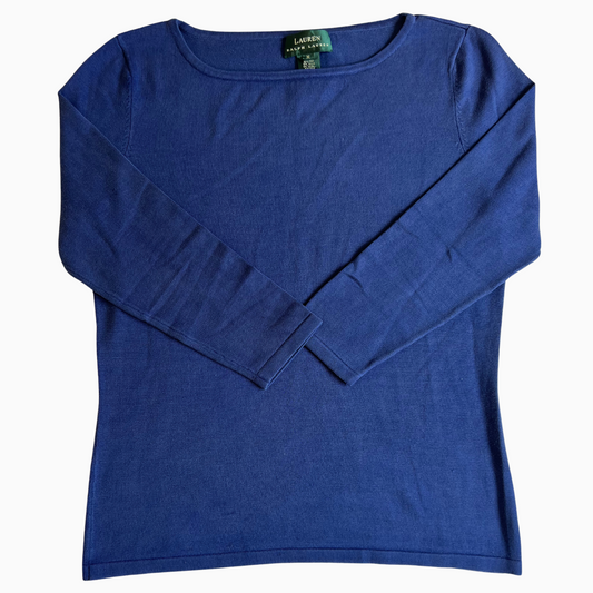 Pull en soie Ralph Lauren bleu 3/4 manches pour femmes - taille M (fits S)