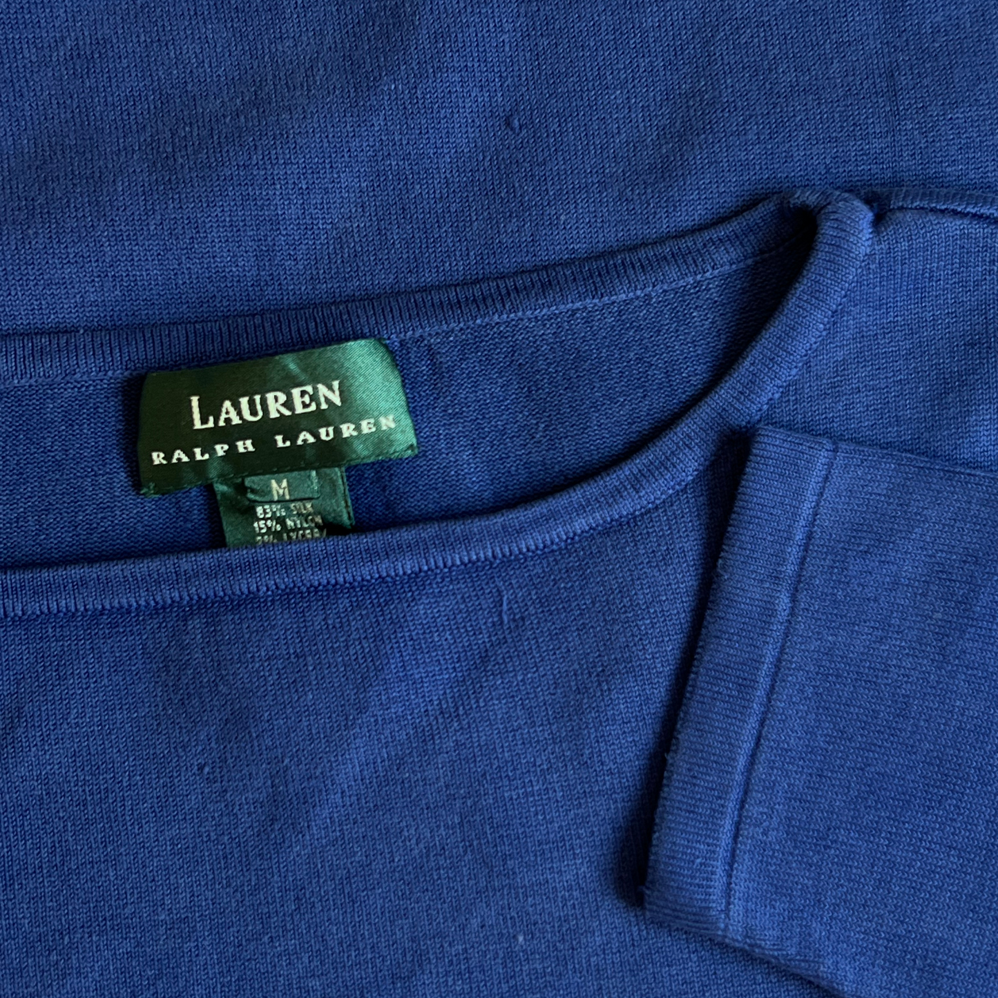Pull en soie Ralph Lauren bleu 3/4 manches pour femmes - taille M (fits S)